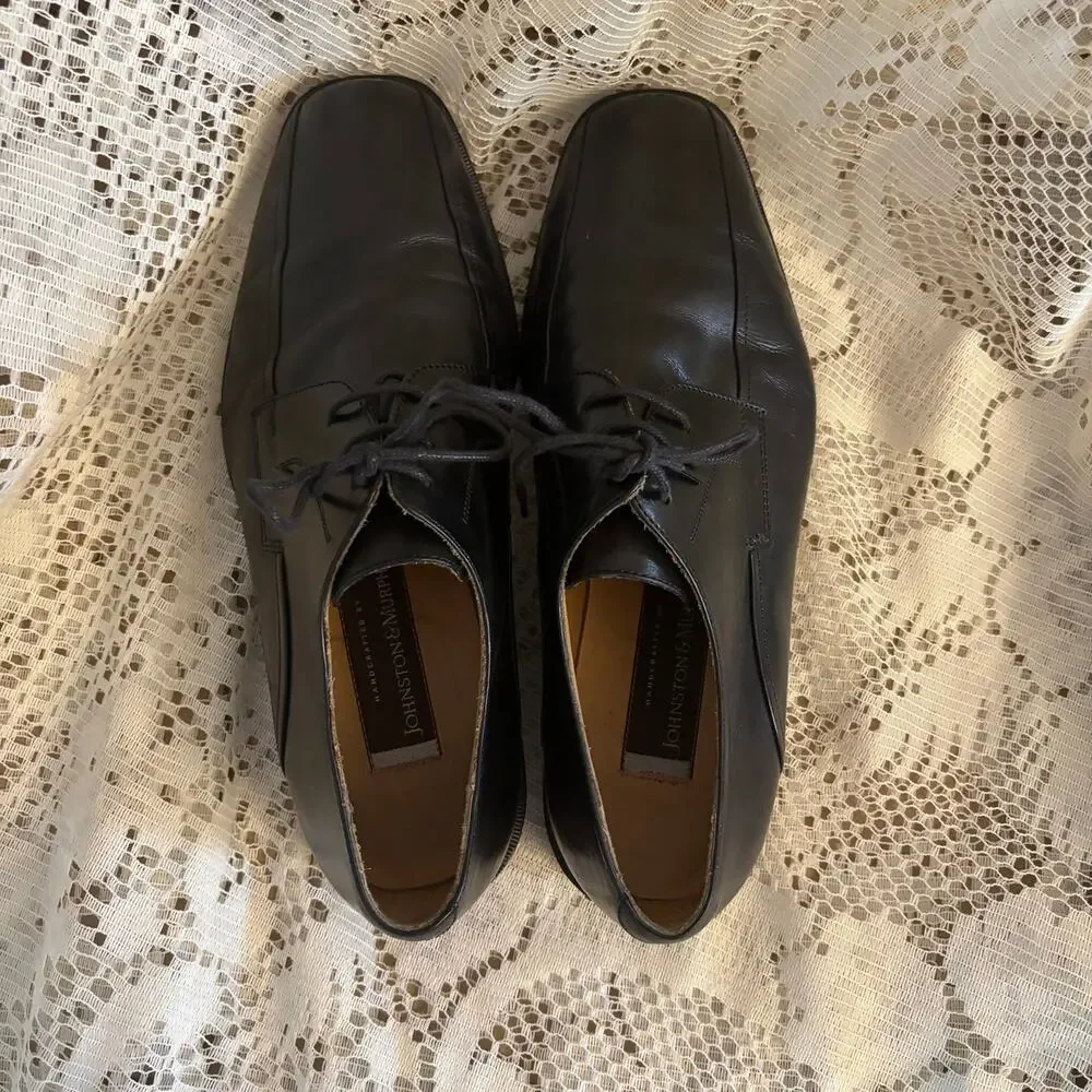 Johnston & Murphy Men's US 8.5 Black Leather Square Toe Oxfords Shoes